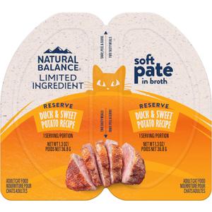 Natural Balance Limited Ingredient Reserve Split Cup Duck & Sweet Potato Soft Pate Wet Cat Food Recipe for Sensitive Stomachs and for Healthy Digestion, 2.6 oz. (Pack of 10), No BB Date