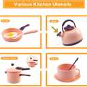 56Pcs Mini Play Kitchen Accessories for Kids, Pretend Cooking Playset with Cookware, Tableware & 2 Fruit Sets, Learning Gift for Girls, Boys, Toddlers, Pink
