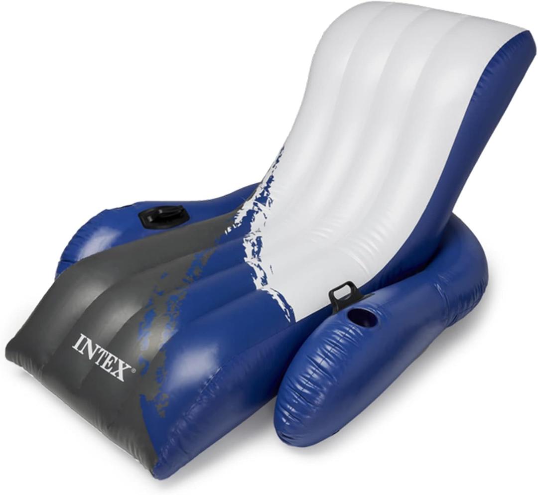 Intex Inflatable Lounge Pool Recliner Lounger Chair with Cup Holders - Heavy-Duty Float Raft for Adults, 220 Lb Capacity Large Floating Tanning Chair (1 Pack)