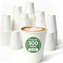 Finepak 12 oz Disposable Coffee Cups 300 Pack, BPA Free Leak Proof White Paper Coffee Cups 12 oz, 300GSM Thickened Unbleached Cups for Hot & Cold Drinks, Home Office Parties