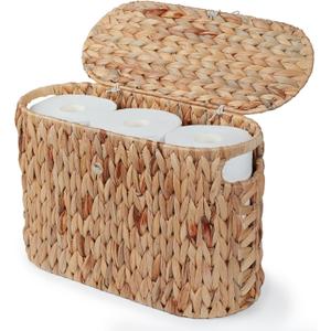 YANGQIHOME Toilet Paper Storage, Water Hyacinth Toilet Paper Storage with Lid, Papers Container for up to 6 Mega Rolls, Bathroom Basket Organizer