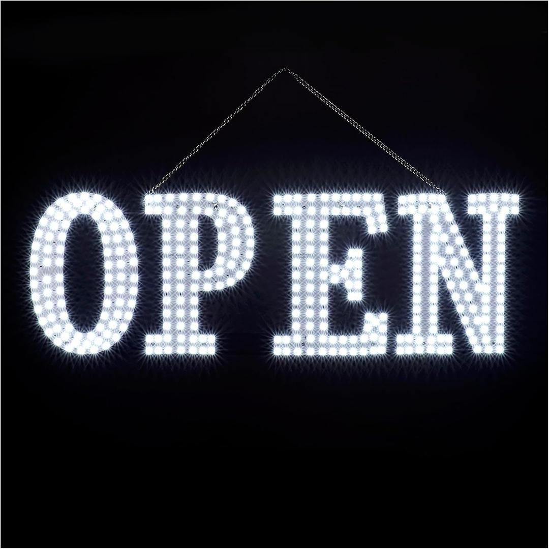 40"x14" Extra Large LED Open Signs for Business, Unique Design Super Bright Open Sign with Chain, High Visibility Open Sign for Stores Bar Hotel Retail Shops Window Salon Office (40*14 inch (All white))