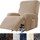 HFCNMY Recliner Chair Covers,4 Pieces Stretch Velvet Recliner Cover Thick Recliner Slipcovers-Covers for Recliners with Elastic Bottom Khaki