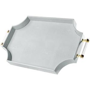 Shagreen Decorative Large Serving Platters Tray with Handles for Coffee Table Decor Modern Elegant Scalloped Ottoman Tray(Ice Blue, 22.6'' × 13'')