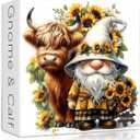 Highland Cow Gnome Puzzles for Adults 1000 Pieces, Nature Sunflower and Cow Puzzles, Animal Plant Floral Themed Jigsaw Puzzles Challenging for Adults