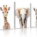 Lhoiplme Nursery Animal Wall Art Safari Baby Wall Decor Boy Room Nursery Canvas Prints Jungle Animal Art Pictures Kids Cute Safari Poster for Girl Bedroom 12x16 Inch Wrapped Canvas Set of 3 (Elephant Giraffe Prints)