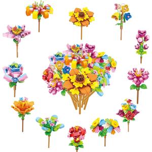 Valentine's Day Gifts for Kids Classroom - 12 Packs Flower Bouquet Building Kit, Fun STEM Activity for School Valentine Exchange, Favors for Boys Girls(styleA#)