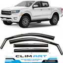 CLIM ART in-Channel Incredibly Durable Rain Guards for Ford Ranger 2019-2023 SuperCrew, Original Window Deflectors, Vent Deflector, Vent Window Visors, Dark Smoke, Truck Accessories, 4pcs - 619124LP