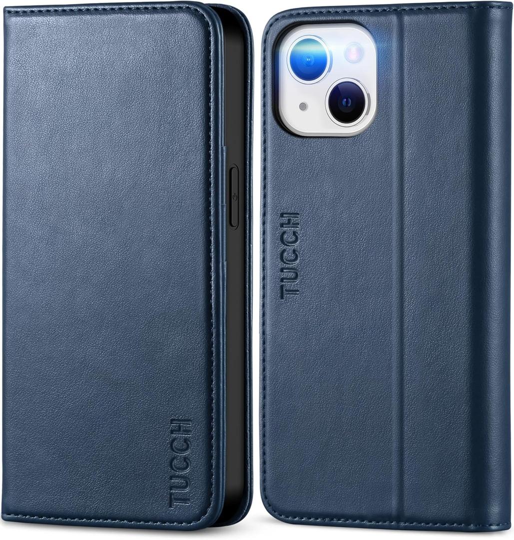 TUCCH Case for iPhone 13 Wallet Case, PU Leather Folio Case Wallet with [Kickstand] [Card Slot] Shockproof Flip Cover [Protective TPU Interior Case] Compatible with iPhone 13 6.1-inch 2021, Dark Blue