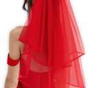 2 x Wedding Veil for Brides, 2 Tier Tulle Cathedral Bridal Veil with Comb for Women Wedding Bachelorette Party Halloween Costume, Red (Red)