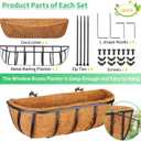 Legigo 2 Pack 16 Inch Window Box Deck Railing Planter with Coconut Liner, Balcony Rail Planters Horse Trough Window Planter Boxes, Metal Railing Hanging Flower Baskets for Outdoor Porch Fence Patio