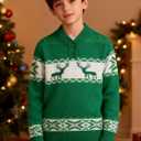 Funnycokid Boys Christmas Sweaters Kids Button Mock Neck Pullover Up Winter Xmas Holiday 5-12 Years (Green)