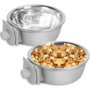 2 Pcs Crate Dog Bowl, Removable Stainless Steel Pet Kennel Hanging Food Water Feeder Bowl Set Non-Spill Cage Feeder for Puppy Small Medium Dog Cat Rabbit Ferret Bird