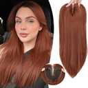 Eawwii Copper Synthetic Hair Toppers for Women with Thinning 5x6 inch Large Base Coverage Clip in Wispy Bangs Upgraded Adjustable Bandage 24 Inch Long Layered