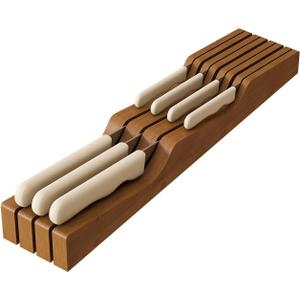 In-Drawer Knife Block Organizer - Bamboo Wood Drawer Knife Organizer-Protecting Knife Organizer Block (Not Included) (Brown, 7 Knives Dock)