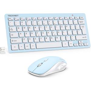 TECKNET Wireless Keyboard and Mouse Combo, Mini Cordless Computer Keyboard and Mouse Set 2.4GHz, Silent Adjustable 1600 DPI, Quiet Click, Lag-Free for Computer, Laptop, PC, Windows, Mac, Chrome OS (Blue & White)