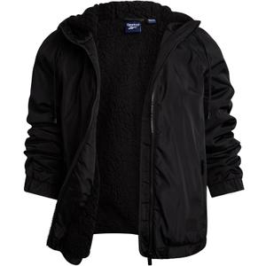 Reebok Womens Windbreaker Jacket - Water and Wind Resistant Midweight Cozy Sherpa Fleece Insulated Softshell Jacket for Women (Large, Black)