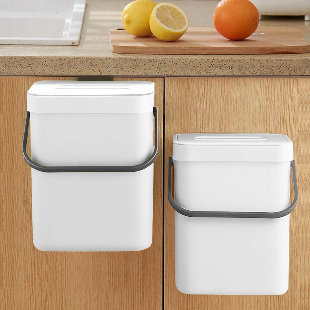 LALASTAR Compost Bin Indoor Kitchen Sealed, Hanging Small Trash Can with Lid Under Sink for Kitchen, Food Waste Bin for Countertop, Mountable Garbage Can for Bathroom, RV, 5L/1.3 Gal, White, 1 Pack