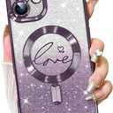 Fiyart Compatible with iPhone 11 Case,Compatible with MagSafe Love Heart Plating Camera Protection TPU Magnetic Glitter for Women Girls Shockproof Phone Bumper 6.1"-Purple
