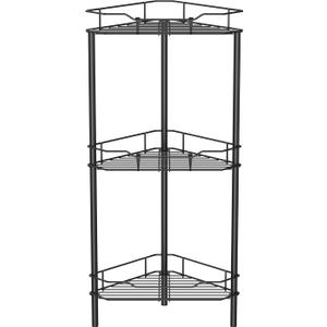 3 Tier Floor Standing Corner Shower Caddy Organizer Shelf with Hooks, Bathroom Shelves Stand Rack, Black