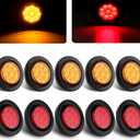 10PCS 2inch Round LED Marker Lights 9 LEDs w/reflex Lens 5 Amber + 5 Red 2" Round LED Trailer Lights Side Clearance Marker Lights for Truck RV Sealed Flush Grommets Mount w/2 Prong Wire Pigtails