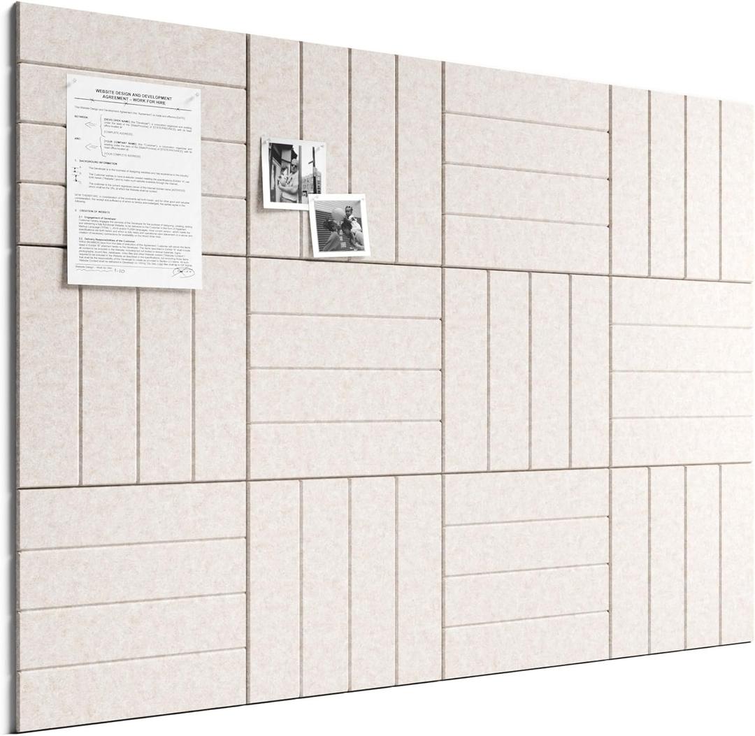 Bumusty Large Cork Board Alternative-48 x 36" Felt Bulletin Board Tiles, with 30 Pushpins, 70 Adhesive Tabs, Bold-Stripe 12-Pack, Cork Boards for Office Push Pin Board Felt Board-Oatmeal