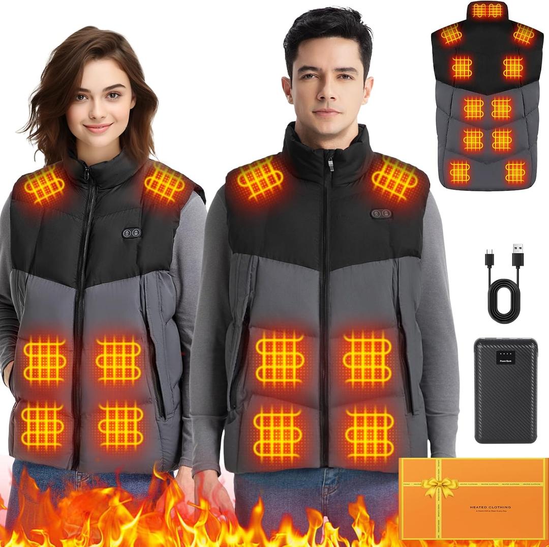Heated Vest for Men,11-17 Heating Zones Rechargeable Heated Vest with 7.4v 16000mAh Battery for Outdoor Travel Etc (X-Large, Black and Gray)