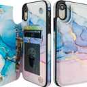 HAOPINSH for iPhone XR Case Wallet with Card Holder, Pink Blue Marble Pattern Back Flip Folio PU Leather Kickstand Card Slots Case for Women Girls, Double Magnetic Clasp Shockproof Cover 6.1"