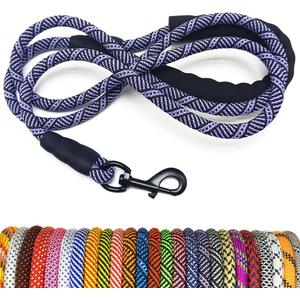 MayPaw Heavy Duty Rope Dog Leash, 3/4/5/6/7/8/10/12/15 FT Nylon Pet Leash, Soft Padded Handle Thick Lead Leashes for Large Medium Dogs (Purple Black, 1/2" * 8')