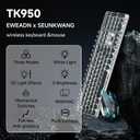 EWEADN TK950 Typewriter Mechanical Keyboard and Mouse, 104 Keys Aesthetic Typewriter Keyboard Mouse Combo with White Backlit, Anti-Ghosting, Black Switch Bluetooth/2.4GHz/Wired Cute Keyboards-Black