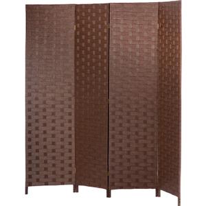 FDW Room Divider Wood Screen Mesh Woven Design Room Divider Folding Portable Partition Screen for Home Office (4 Panel, Brown)
