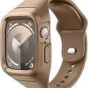 SURITCH Sport Band for Apple Watch Ultra 3/2/1 49mm & iWatch Series 9/8/7/6/5/4/SE3/SE2/SE 45mm 44mm 41mm 40mm, Soft Silicone Shockproof Rugged Protective Strap with Case for Women Men (Brown)