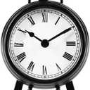 BESTIME AM-07 Black Metal Desk Clock.Small and Exquisite,Easy Read White Dial Black Numerals,Indoor,Elegant,Classy Style,Office,Living,Kitchen,Bedroom,Children's Room.