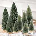 9Pcs Mini Christmas Trees Christmas Decor Artificial Christmas Decorations with 4 Sizes, Christmas Tree Bottle Brush Trees Christmas Table Decorations (Dark Green Two-Tone)