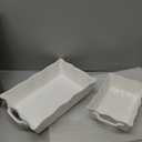 Sweejar Casserole Dishes for Oven, Ceramic Bakeware Set of 3, Rectangular Baking dish with Handles, Wave Edge Lasagna Pan Deep for Cooking, Cake, Dinner, Banquet and Daily Use (White)