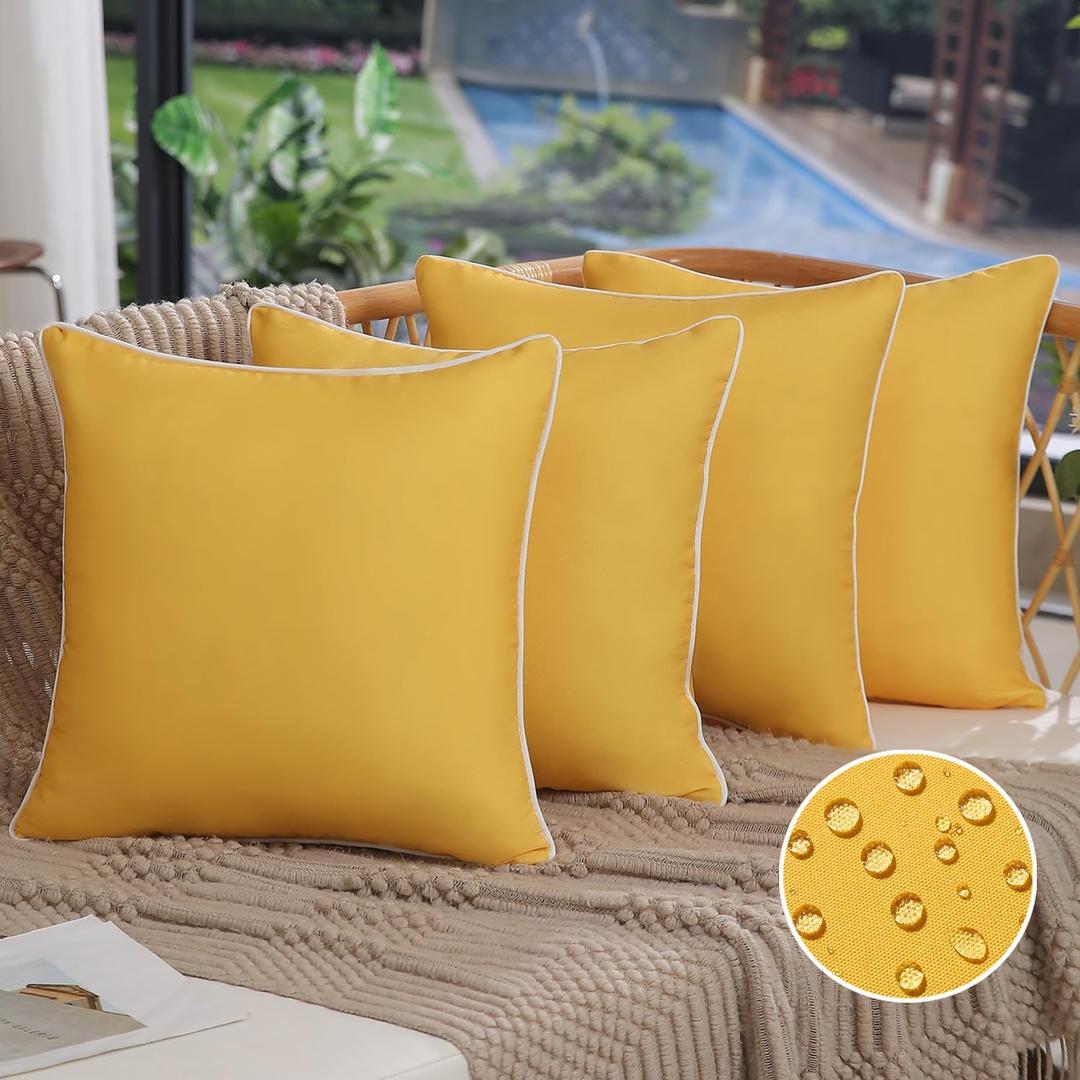 DFXSZ Outdoor Pillow Covers 18x18 Inch Set of 4 Square Pure Yellow Couch Outdoor Summer Waterproof Pillow Covers Decor for Patio Funiture Garden Sofa FS024B18