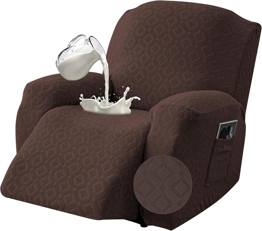 Gennia Waterproof Recliner Chair Cover,Stretch Reclining Sofa Covers with Pockets,Washable Lazy Boy Recliner Slipcovers,Leakproof Couch Protector for Kids, Pets, Dog and Cat (XL-Recliner, Chocolate) (XL-1 Seat)