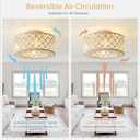 18 Inch Caged Ceiling Fans with Lights, Low Profile Ceiling Fan and Remote/APP Control Fandelier Crystal Fan Light for Bedroom Living Room Dining Room Kitchen Indoor, Including Bulb (Rustic White)