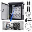 Waterproof Outdoor Electrical Box with Thermostat & Fan, 15.7" H x 11.8" L x 7.9" W Metal Enclosure, Vented NEMA Box for CCTV, Camera, Security System