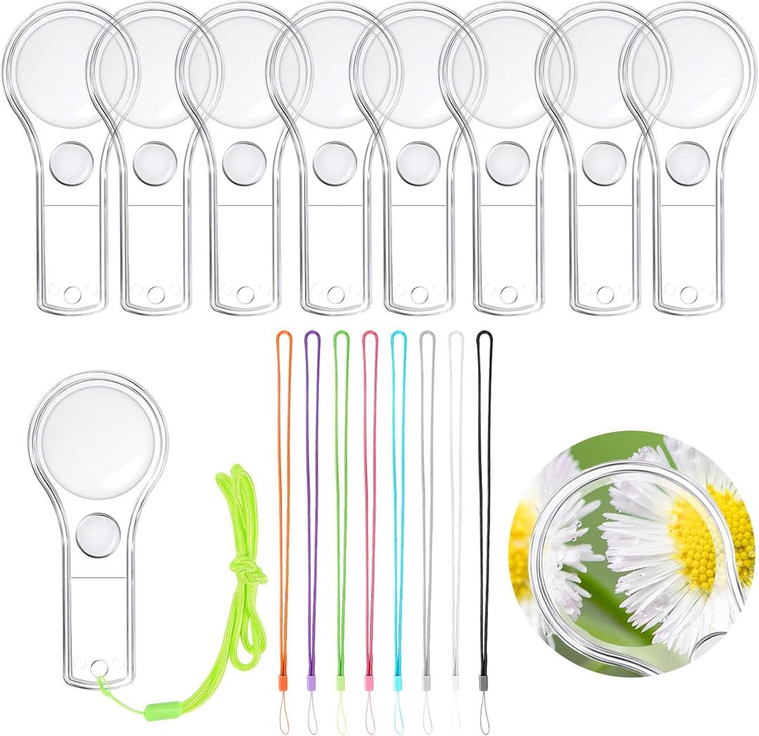 48Pcs Magnifying Glass for Kids Plastic Magnifier 5X Mini Hand Lens with 48 Lanyards for Science Class Reading Party Outdoor Observation Activity IRCHLYN