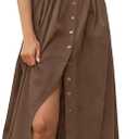 Yeokou Shirt Dress for Women Summer Casual Short Sleeve Button Down Loose Pleated Maxi Sundress with Pockets (Brown, XS)