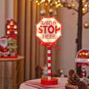 Christmas Decorative Sign, Santa Stop Here Sign with LED Light, Style May Differ 