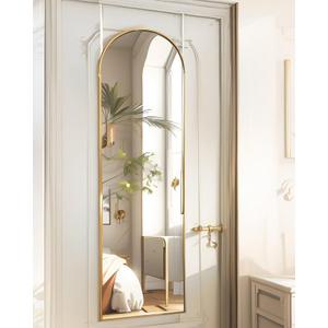 BEVERDY 14"x 48" Arched Vertical Wall Mirror, Gold Frame, Over The Door, Full Body, Hanging or Mounting, Modern Style
