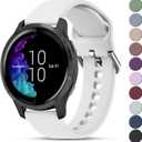 Vanjua Bands Compatible with Garmin Venu 2 Plus / Venu Sq / Venu / Vivoactive 3 Watch Band Women Men, Soft Silicone Sport Replacement Strap for Garmin Vivomove Sport, Vivoactive 3 Music, Forerunner 645 / 245 Music Smart Watch (Small, White)