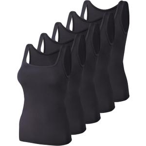 BQTQ 5 Pack Women's Tank Tops Square Neck Sleeveless Ladies Tank Top Undershirts (XX-Large, Black)