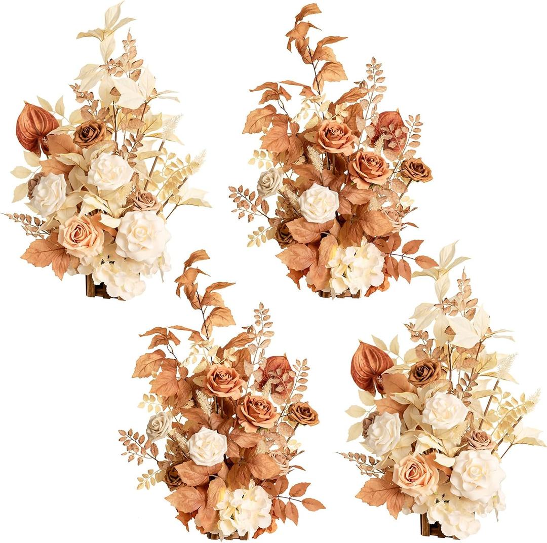 Ling's Moment 17.5" Tall Standing Artificial Flowers Arrangements 4pcs Fall Wedding Aisle Runner Chair Decorations Rust & Sepia Centerpieces for Ceremony Reception Rose Floral Party Outdoor