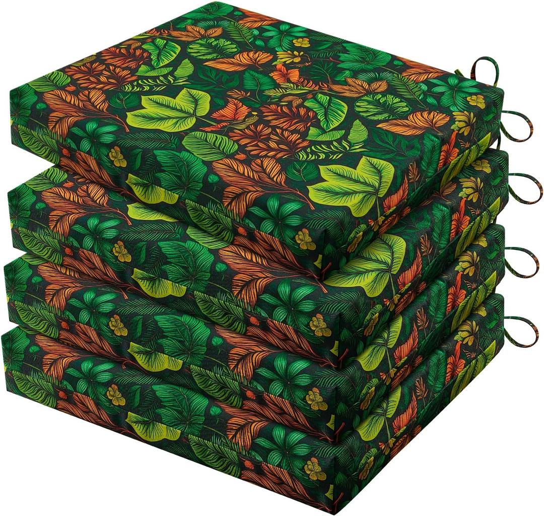 HARBOREST Outdoor Chair Cushions Set of 4, Water Resistant Patio Chair Cushions with Ties, Square Corner Outdoor Seat Cushions for Patio Furniture, 18.5"x16"x3", Colored Leaf