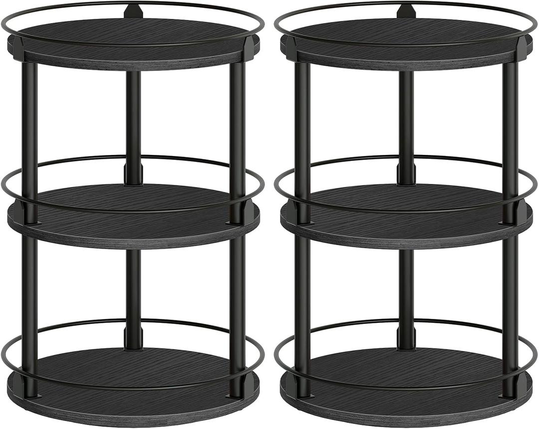 YATINEY Spice Rack, Set of 2 Lazy Susan Organizer, 3 Tier Turntable Organizer For Cabinet, Compact and Versatile, for Kitchen Countertop, Black SR23L2BB