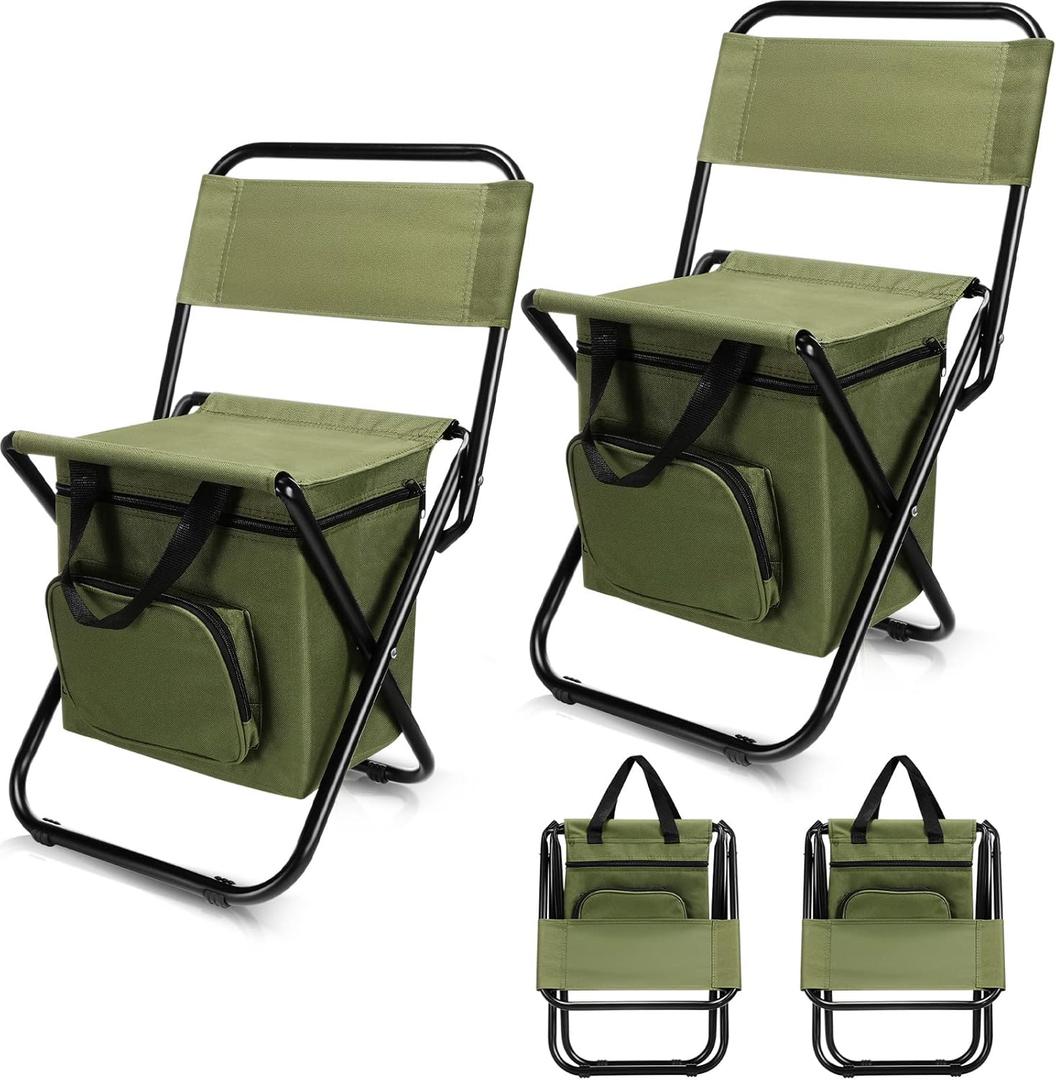 Jerify 2 Pcs Fishing Chair with Cooler Bag Multi-Function Foldable Compact Fishing Stool Hunting Chair Portable Backrest Stool with Folding Backpack for Finishing Camping Hunting Travel (Green)