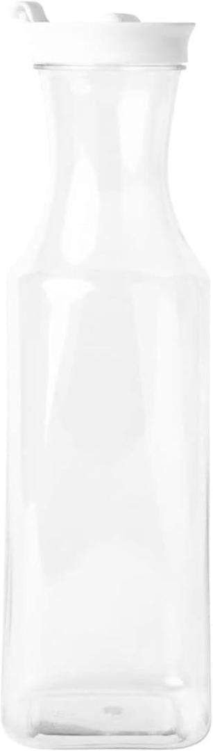 EcoQuality 54oz Clear Plastic Water Carafe Pitchers with Flip Top Lid 1 PACK - Square Base Juice Beverage Container Bottle with Spout For Mimosa Bar, Lemonade, Smoothies, Cold Brew, Milk, Iced Tea